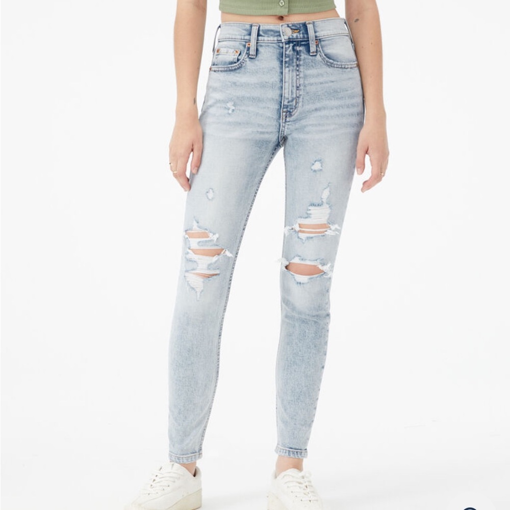 Aeropostale High Waisted Cheeky Jegging Light Blue Distressed